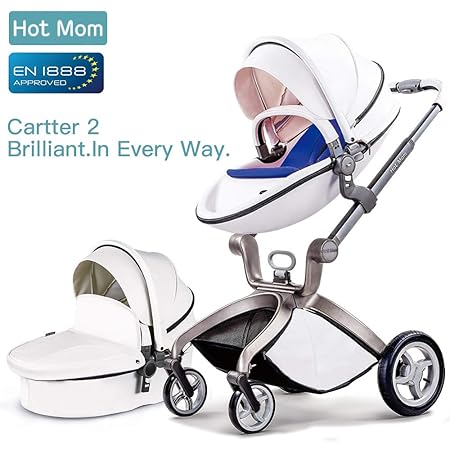 Hot Mom Kombikinderwagen mit Buggyaufsatz und Babywanne 2017, Kinderwagen 3 in 1, Babyschale separate erhältlich - weiß