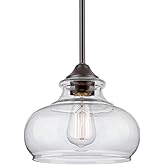 Kira Home Harlow 9" Modern Industrial Farmhouse Pendant Light with Clear Glass Shade, Adjustable Hanging Height, Oil Rubbed B