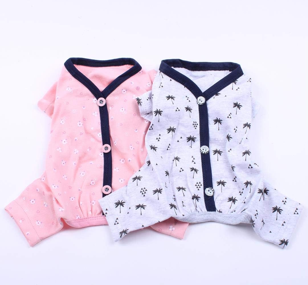 Dog Cat JumpSuit Shirt 100% Cotton Print Tracksuit Pet Puppy Floral Pajamas Pants T-Shirt 5 Sizes 2 Colours,Pink,XS