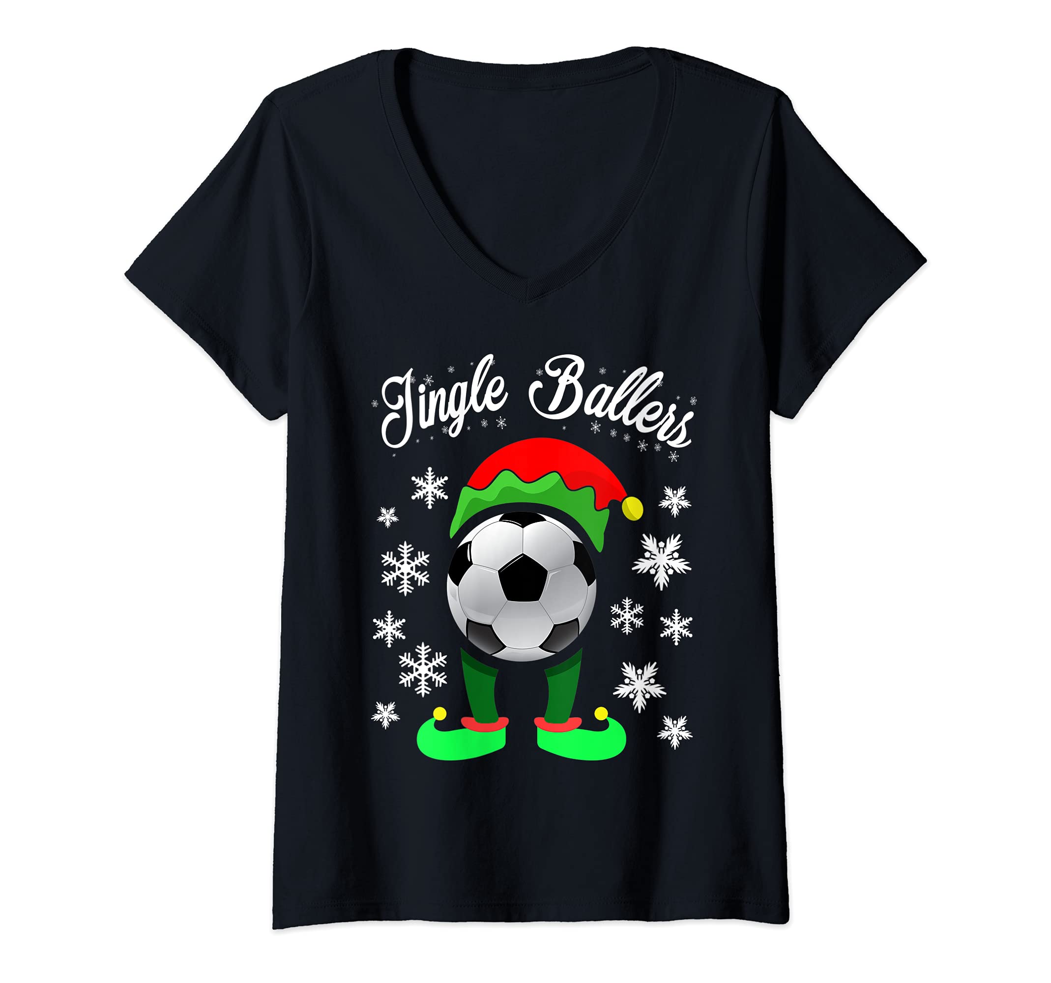 Womens Jingle Ballers Christmas Soccer Football Elf V-Neck T-Shirt
