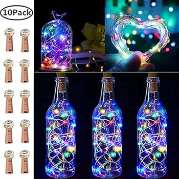 10 Pack 20 LED Wine Bottle Cork Lights Copper Wire String Lights, 2M/7.2FT Battery Operated Wine Bottle Fairy Lights Bottle DIY, Christmas, Wedding Party Décor Multicolor (Bottle not Included)