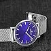 Tonnier Sllver Slim Stainless Steel Mesh Strap Mens Watch Quartz Watch for Men Blue Watch Face