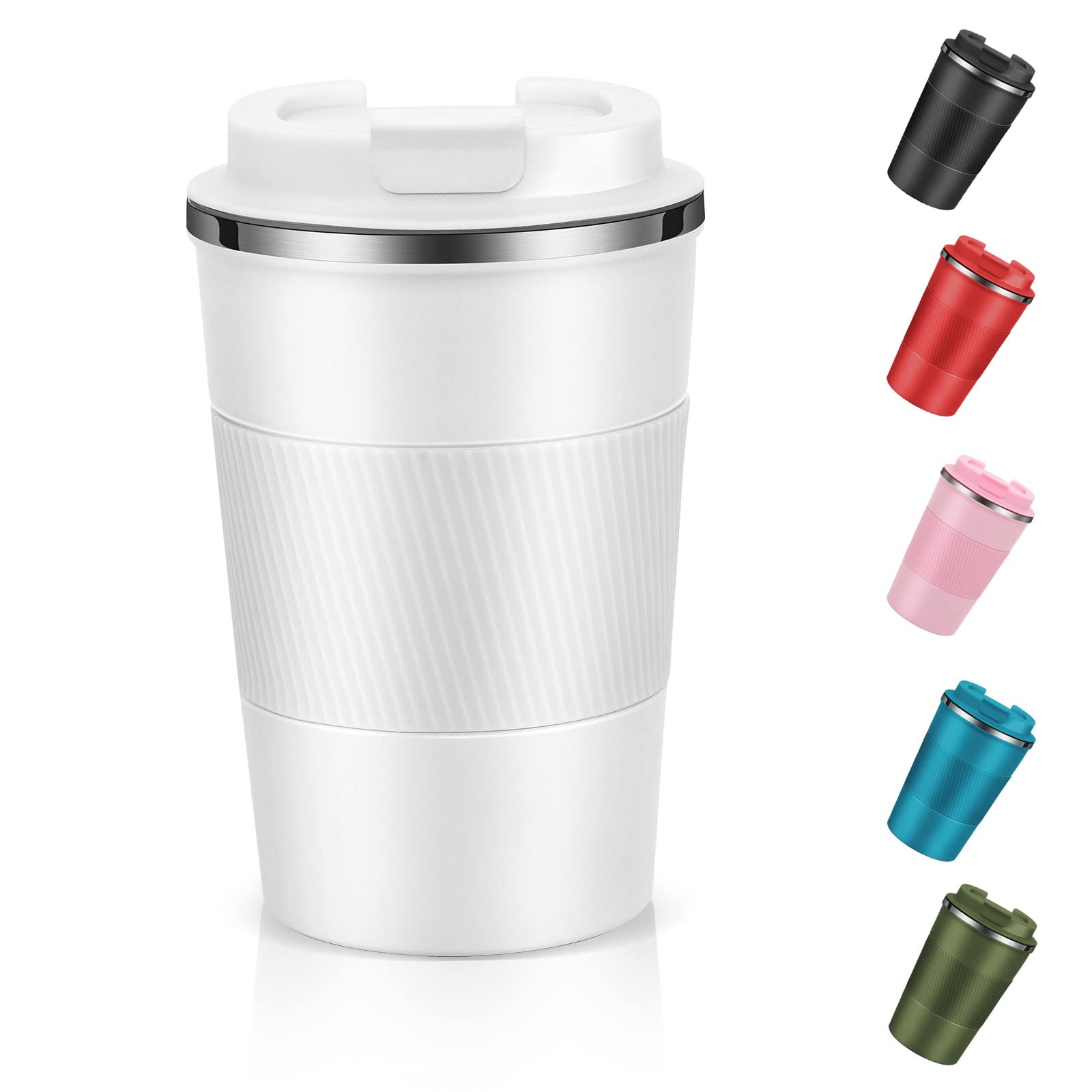 Dycietx Travel Mug with Leakproof Lid,Insulated Reusable Coffee Mug Hot&Cold Drinks/Tea,Portable Stainless Steel Thermal Takeaway Travel Coffee Cup Car/Outdoor/Picnic/Office/School (White) (CM03RD)