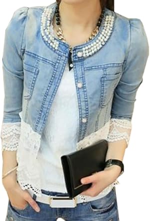 denim jacket with lace trim