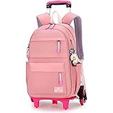 Armbq Rolling Backpack,Backpack with Wheels,Kids Roller Backpack for Girls Boys Travel Bag on Wheels Kids Trolley School Bag,Pink