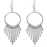 KVANU Elegant Bohemian Vintage Long Gold Tassel Dangle Drop Earrings Hypoallergenic Minimalist Hollow Round Bar Dangle Earrings for Women Jewelry Gifts