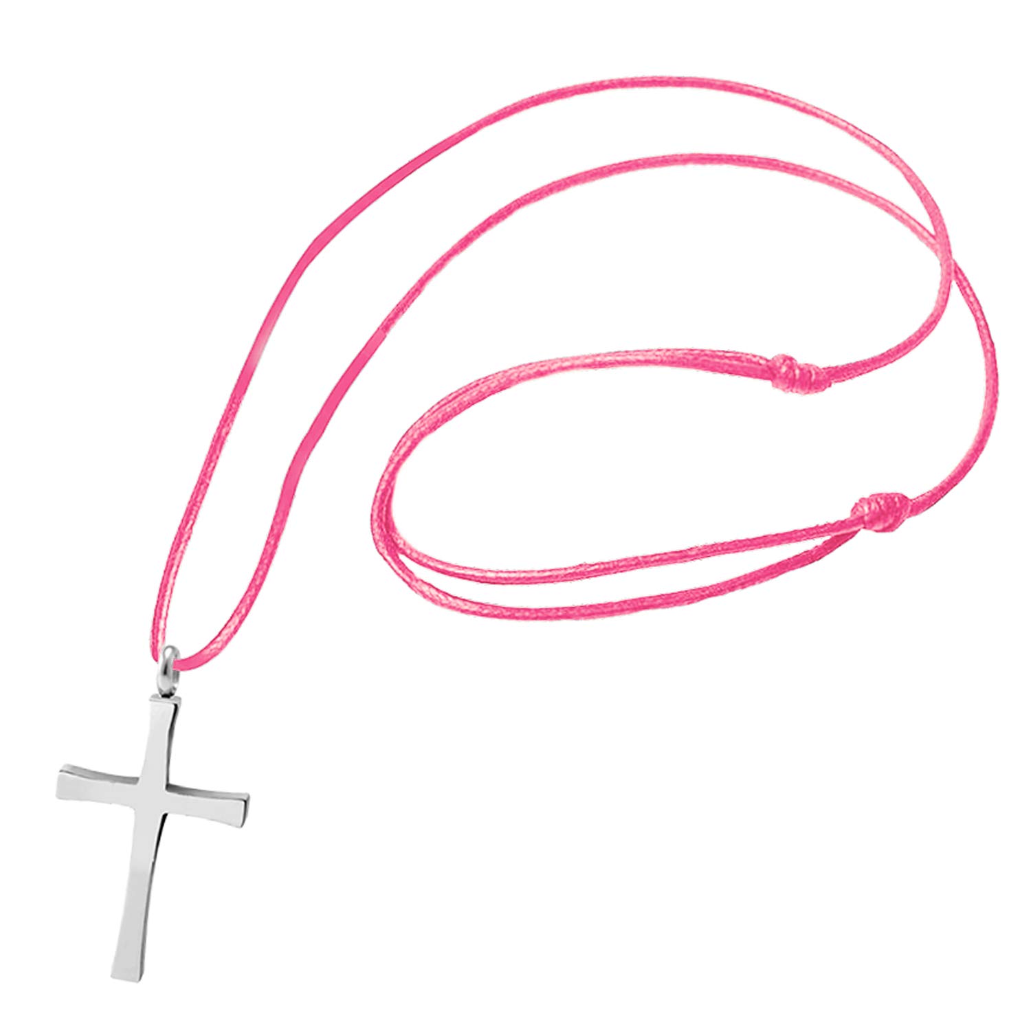 555Jewelry Stainless Steel Adjustable Black Leather Cross Pendant Necklace Metal