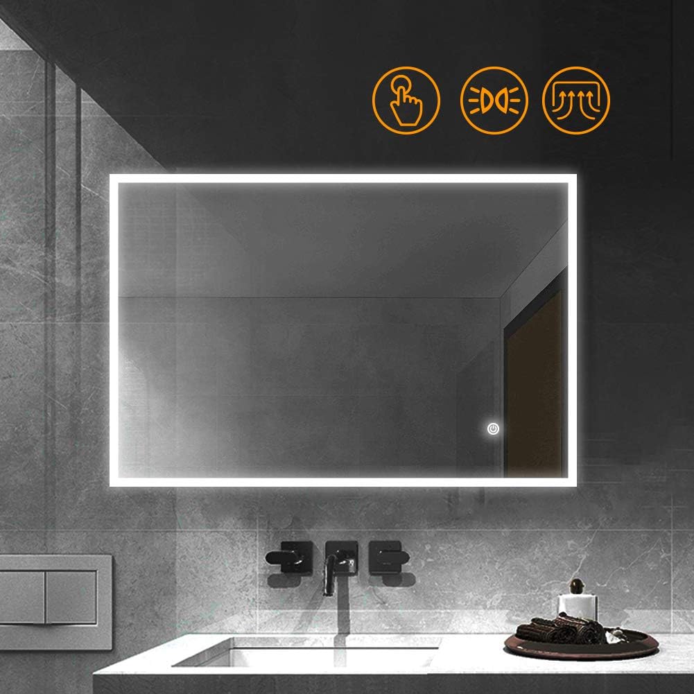 Touch Switch White Light Horizontal Wall Mount Bathroom Illuminated Mirror With Demister Shaver Socket Led Mirror Bathroom Bathroom Accessories