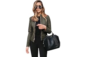 YMING Womens Faux Leather Zip Up Jackets PU Short Moto Coat Fall Slim Fit Biker Outwear Plus Size