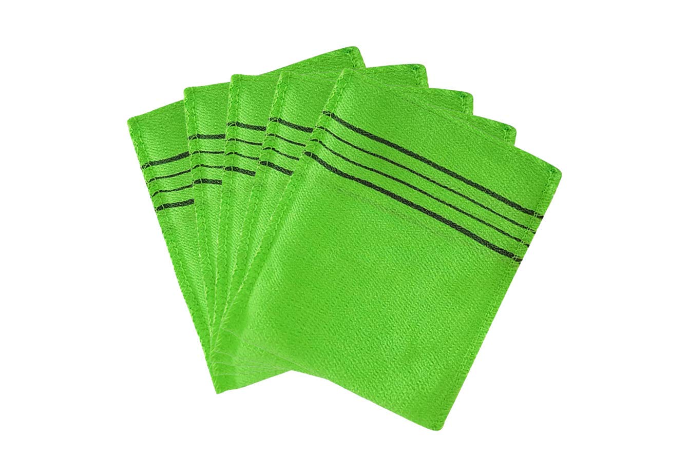 Titom Korean Italy Exfoliating Towel Bath Washcloth 5 Pcs (Green) Dead Skin Remover