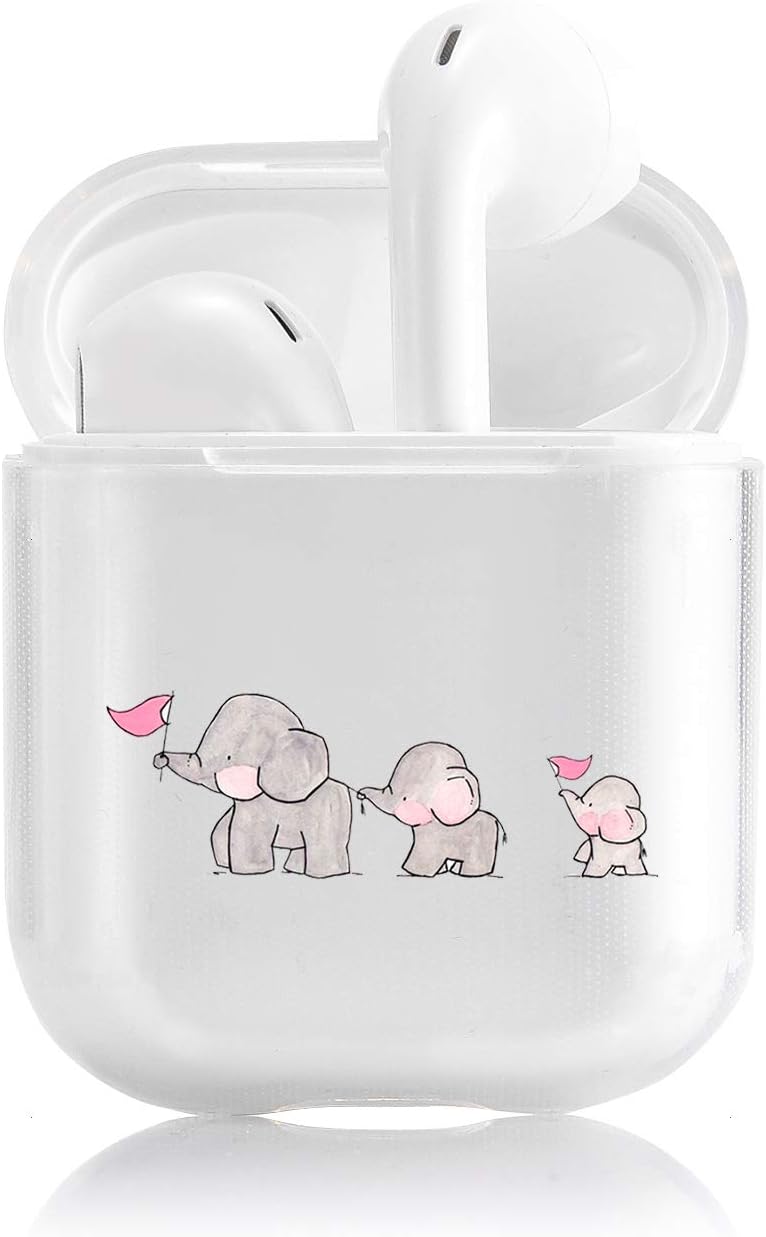 QUTING Case for Airpods1&2 Case, Cute Elephant Pattern Clear Soft TPU Case for Airpods1&2 Wireless Earphone Cover for Airpods Case, Case for Airpods Suitable for Men Boys Girls(Three Elephants)