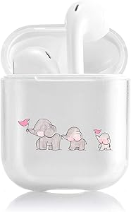 QUTING Case for Airpods1&2 Case, Cute Elephant Pattern Clear Soft TPU Case for Airpods1&2 Wireless Earphone Cover for Airpods Case, Case for Airpods Suitable for Men Boys Girls(Three Elephants)