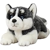 CU-MATE 15.7'' Siberian Husky Stuffed Dog Animal Simulation-Realistic & Lifelike Soft Handmade Lying Dog Plush Toy Puppy -Present Gift for Boys and Girls