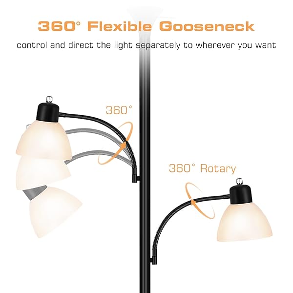 LUVKCZC FLOOR LAMPS FOR LIVING ROOM, 72″ TALL TORCHIERE FLOOR LAMP WITH 8W ADJUSTABLE READING LIGHTS, INDUSTRIAL LAMPS FOR LIVING ROOM, BEDROOM, OFFICE, BLACK TREE FLOOR LAMP【3 BULBS INCLUDED】