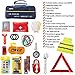 72pcs Auto Emergency Car Kit -First Aid Kit with Jumper Cables, Tow Rope,Triangle, Flash Light, Rain Coat, Safety Vest & More Multifunctional Roadside Assistance Tools Ideal Auto Winter Accessory