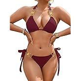EHSUYAB Women Sexy Crystal Rhinestone Bikini Set, Halter Triangle 2 Piece Swimsuit, High Cut Scrunch Butt Cheeky Bathing Suit