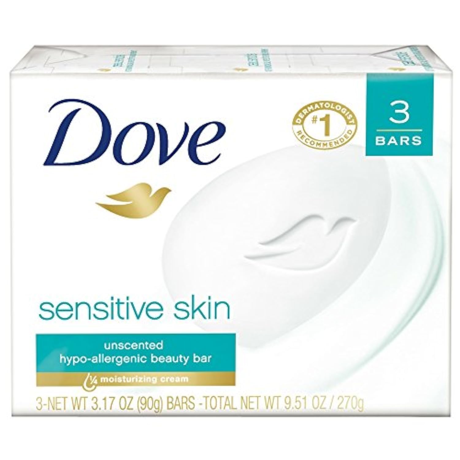 Sensitive Skin Beauty Bar Unscented, 3 Count, Pack Of 1