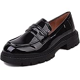British Style Women's Fashion Loafers, Patent Leather Tassel Loafers, Black Thick-Soled Loafers, Slip-on Thick-Soled Loafers, Simple Casual Flat Shoes, Plus Size Shoes.