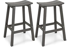 LAHAAP Weatherproof Bar Stools Set of 2, 28" Height Outdoor Bar Stools Holds up to 400 lbs, Saddle Seat, Bar Height Stools for Patio, Garden, and Kitchen Island, Gray