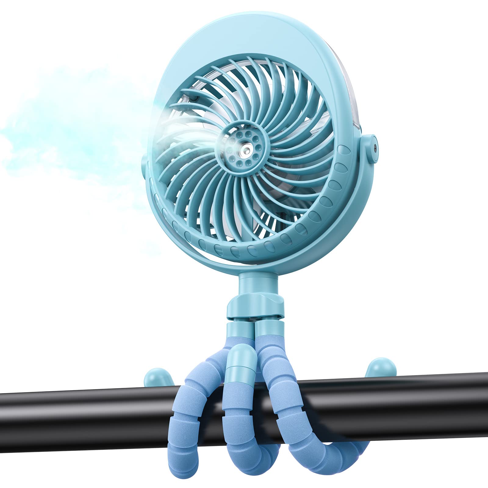 Portable Stroller Fan with Mist, Rechargeable Misting Fan with Water
