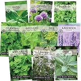 Sow Right Seeds - Herb Garden Seed Collection - Basil, Chives, Parsley, Cilantro, Oregano, Dill, Lavender, Marjoram, Sage & Thyme; Non GMO Heirloom; Instructions for Planting Outdoor or Indoor Garden