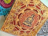 Buddha Meditation and Lotus Cotton Brown Wall Hanging Tapestry From India