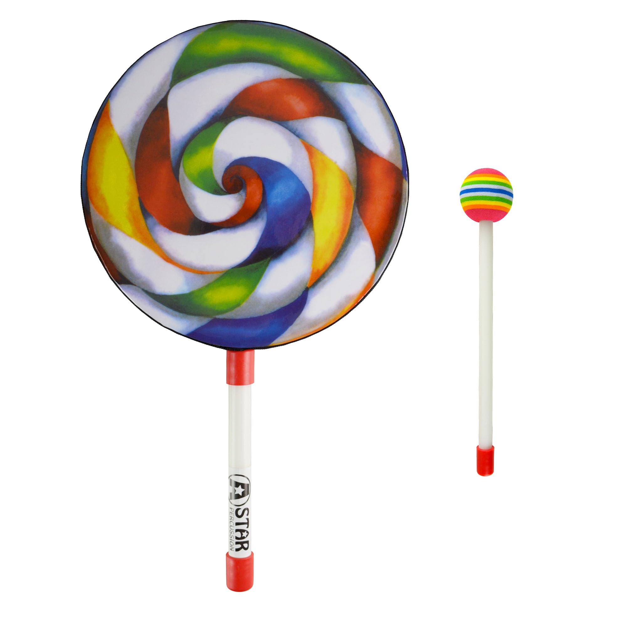 A-Star 8 inch Lollipop Hand Drum with Plastic Soft Head Beater - 20cm Rainbow Drum