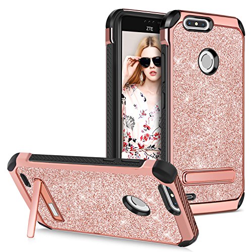 GUAGUA ZTE Blade Z Max Case ZTE ZMax Pro 2 Z982 Case ZTE Sequoia Case with Kickstand Shockproof Glitter Sparkly Slim Hybrid Protective Phone Case for ZTE Blade Z Max/Zmax Pro 2 Z982/Sequoia Rose Gold