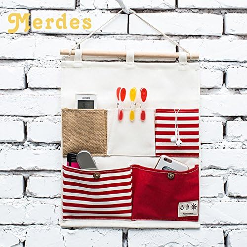 Merdes Foldable Hanging Wall Storage Bag, Home Hanging Organizer, 5 Pockets (Red)