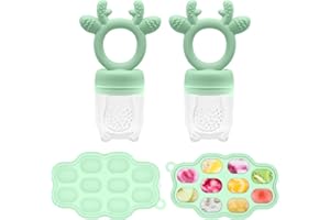 LNXUSOQS 2 Sets Silicone Breastmilk Popsicle Molds with Baby Food Feeder, BPA Free Fruit Feeder Pacifier with Frozen Ice Tray for Baby Feeding Safely, Infant Fruit Teething Toy for Baby Boy Girl Gifts (Green)