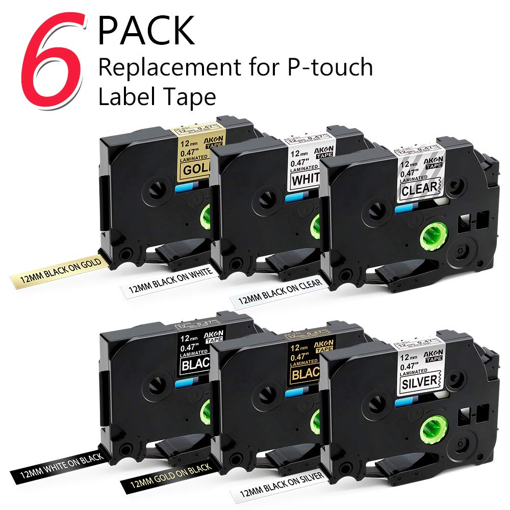Rubans Étiquettes Compatibles Brother P-touch 6mm - Lot De 6 Couleurs - Noir Sur Blanc/Rouge/Bleu...