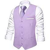 Hi-Tie Men's Formal Suit Vest Solid Fit Vest for Men 3 Pockets V Neck Waistcoat Business Wedding Casual