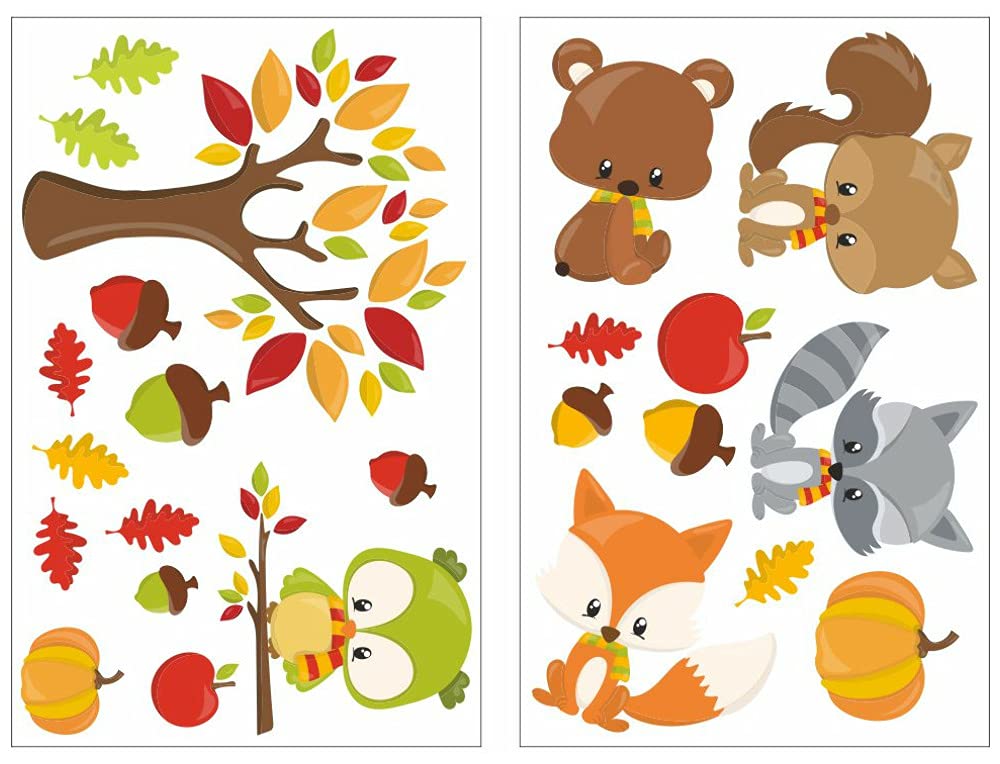 24-Piece Autumn Animals Wall Sticker Set for Children's Bedroom / Baby Bedroom