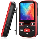 64GB MP3 Player Bluetooth 5.3 with Clip, HiFi Sport Music Player, 1.5 Inch Screen MP3 Player for Kids with Physical Buttons, FM Radio/Pedometer/Voice Recorder, Weighs Only 28g, TF Card Up to 128G(Red)