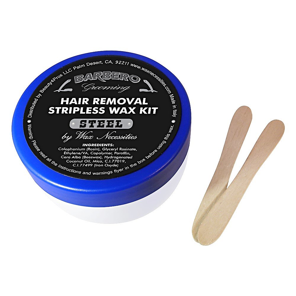 Barbero Grooming Microwavable Hair Removal Stripless Wax Kit Steel 8.45 Ounces by Wax Necessities Waxness