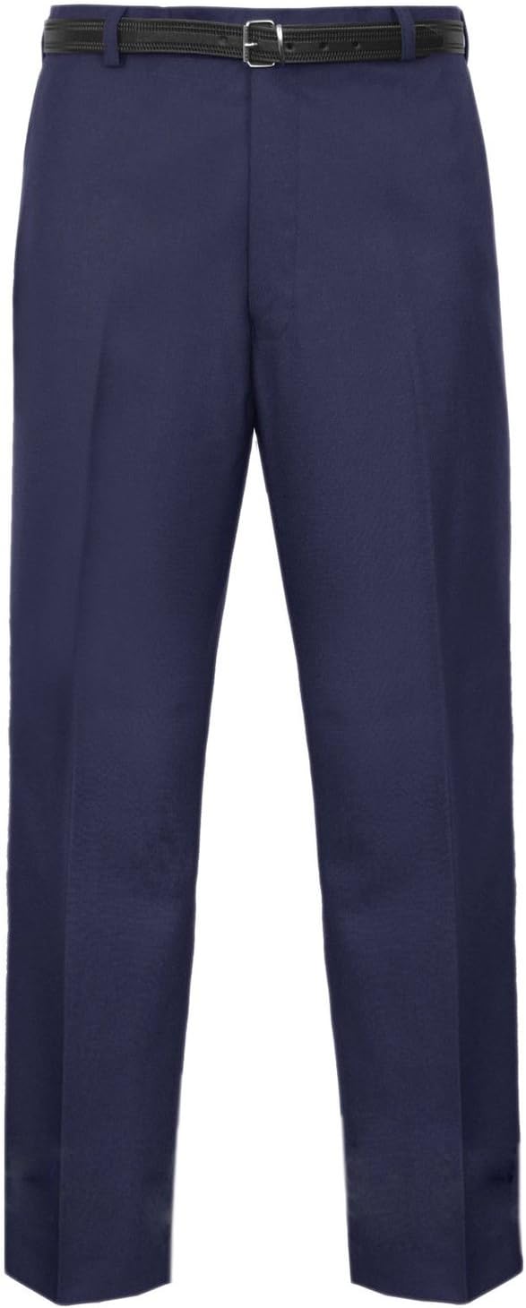 MyShoeStore Mens Formal Trousers Casual Business Office Work Home Belted Smart Dress Pants Straight Leg Flat Front Everpress Pockets Plus Free Belt