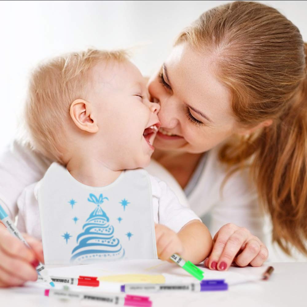 Aitere 15 Stück Lätzchen Bemalen, 26 * 30CM Weißes Baby Dreieckstuch Halstücher mit 12 Textilstiften und 3 Malen Schablonen, Lätzchen zum Bemalen - Perfektes Geschenk für Babyshower Party