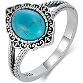 BETHZA Genuine Turquoise Rings for Women 925 Sterling Silver Oval Turquoise Ring Western Natural Gemstone Jewelry Gifts for Mom Wife Her