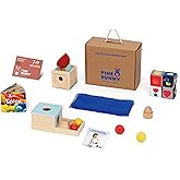Pine Bunny Montessori Wooden 10-in-1 Toy Set for 7+ Months, Object Permanence Box, Egg and Cup, Tissue Box, Fabric Blocks, Scarf, Educational Learning Sensory Development Fine Motor Skills Baby Toys