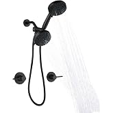 SUBEIXI 2 Handle Shower Faucet Wall Mounted Two Handles Shower Faucet Set with 8 Modes Rainfall Shower Head and 10 Modes Handheld 2 Knobs Shower Trim Kit with Rough-in Valve, Matte Black