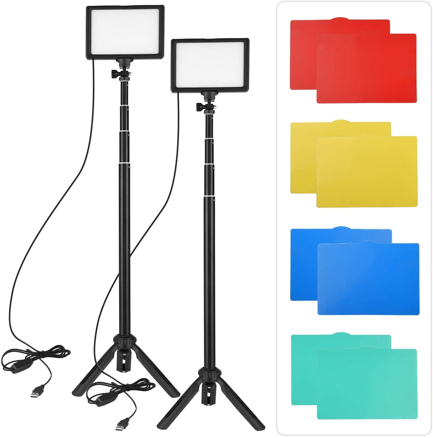 Andoer Video Light 2 Pack, USB Powered, Dimmable LED Light with 5 Color Filters, Adjustable Foldable Tripod, for YouTube Photography, Product Portraits & Live Streaming