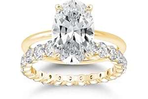 Effinny 3.5ct Elongated Oval Cut Wedding Ring Set,Solitaire Engagement Ring with Oval Eternity Band,925 Sterling Silver Bridal Ring Set