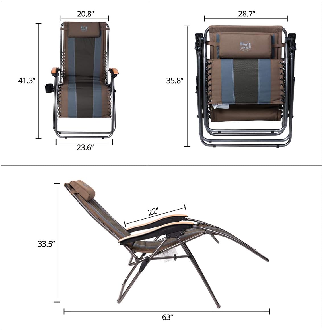 Timber Ridge Zero Gravity Chair Oversized Recliner Padded Folding Patio Lounge Chair 350lbs Capacity Adjustable Lawn Chair with Cup Holder, Headrest, for Outdoor, Camping, Patio, Lawn : Garden & Outdoor