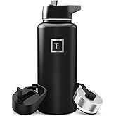 IRON °FLASK Camping & Hiking Hydration Flask with Straw, Wide Mouth Insulated Stainless Steel Sports Water Bottle - 32 oz Midnight Black