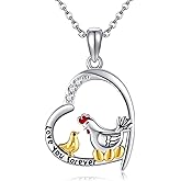 UCADRIT Chicken Necklace 925 Sterling Silver Hen Heart Pendant Necklace Animal Jewelry Present for Women