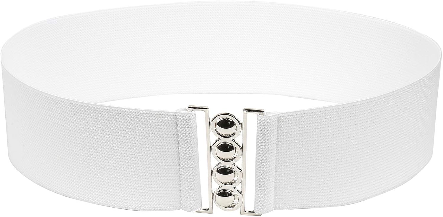 Modeway Women Fashion 3"Wide Silver Buckle Elastic Stretch Waist Cinch Belt