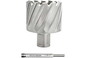 Accusize Industrial Tools H.S.S. Annular Cutter 1-1/2 inch x 1 inch Cutting Depth in Strong Box with 1 Pc Pilot Pin 1/4 inch 