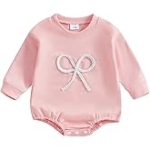 Lukivech Newborn Infant Baby Girl Fall Clothes Bow Emboridery Sweatshirt Bubble Romper Oversized Long Sleeve One-Piece Outfit
