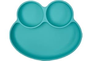 Abiie Octopod Frog Silicone Plates with Suction - Spill Proof, Easy to Clean - BPA-Free Bowl - Suction Plates for Baby and Toddler - Training & Feeding Divided Grip Dish (Turquoise)