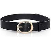 hoyuwak Women's PU Leather Belt with Gold Buckle - 1.5inches Wide, 40.5inches Long - Stylish Black Belt for Women, Jeans, Pants, Dresses & Coats | Fashion Belts for Women